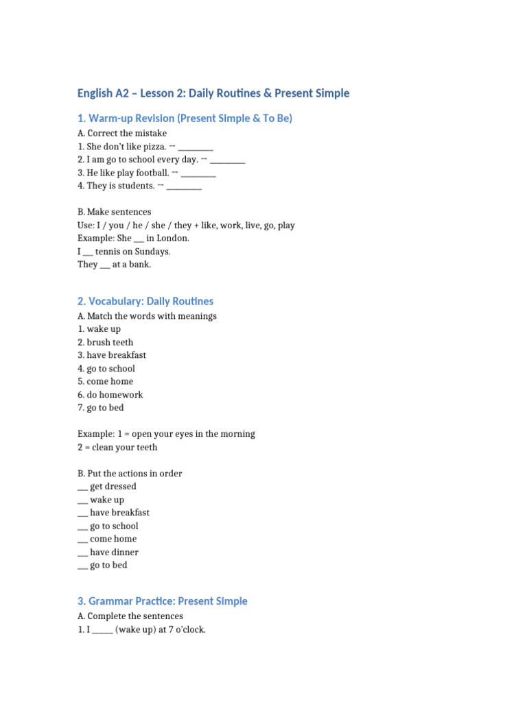 Daily Routines in Present Simple | PDF