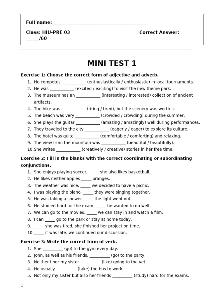 Lesson 9 Mini Test Version 1 | PDF | Lunch | Cuisine