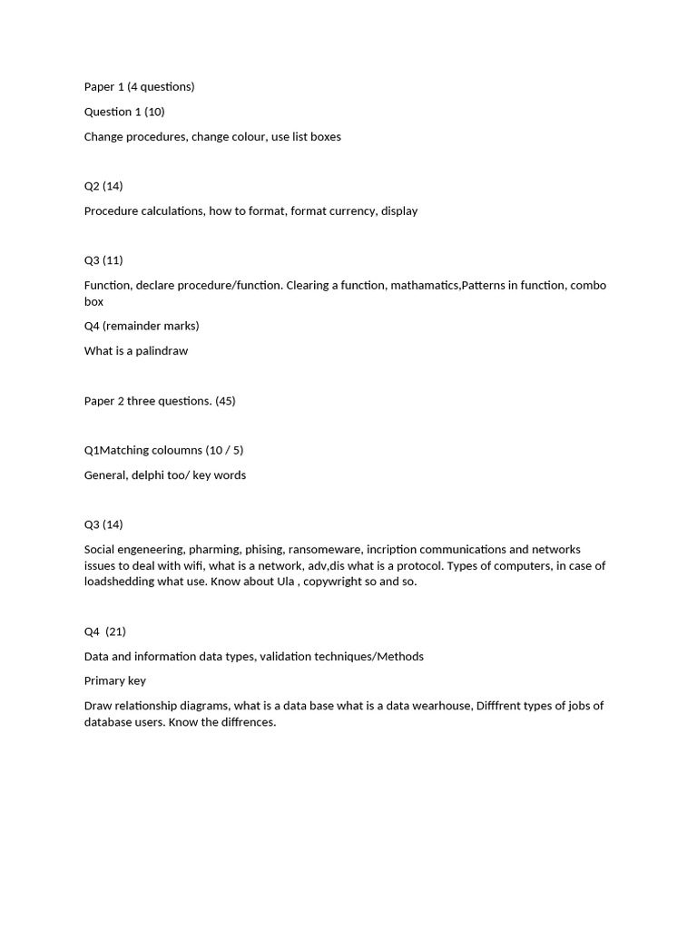 Database and Programming Exam Guide | PDF