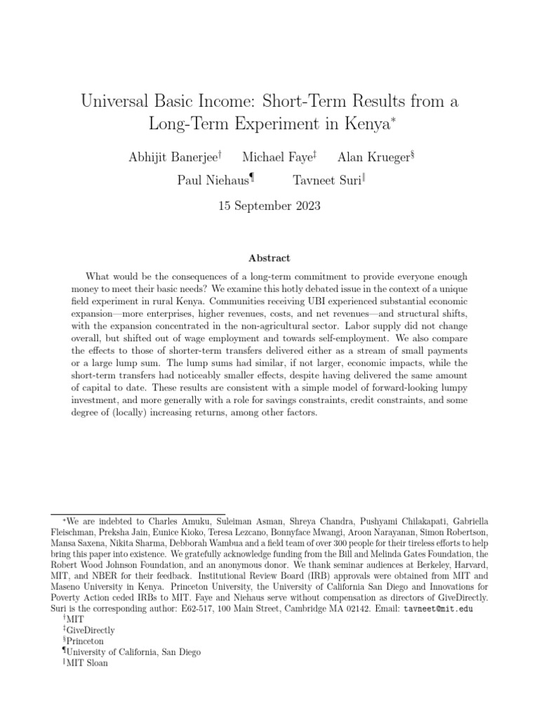 Universal Basic Income: Short-Term Results From A Long-Term Experiment ...