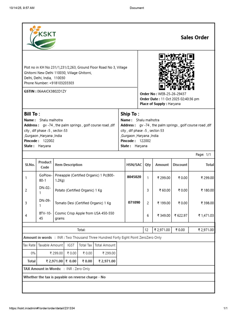 Sales Order for Organic Produce | PDF | Taxes | Payments