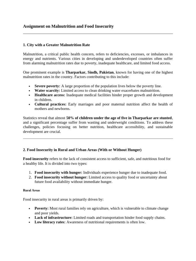 Malnutrition and Food Insecurity Insights | PDF | Cost Of Living | Food ...