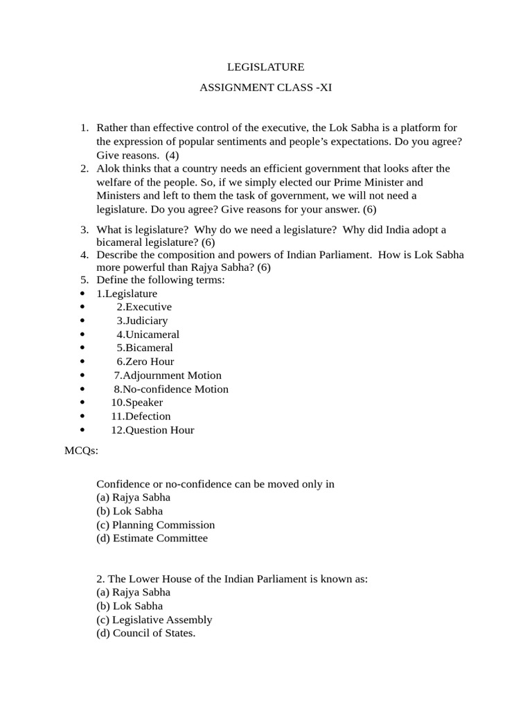 Legislature Assignment | PDF | Governance | Government Institutions