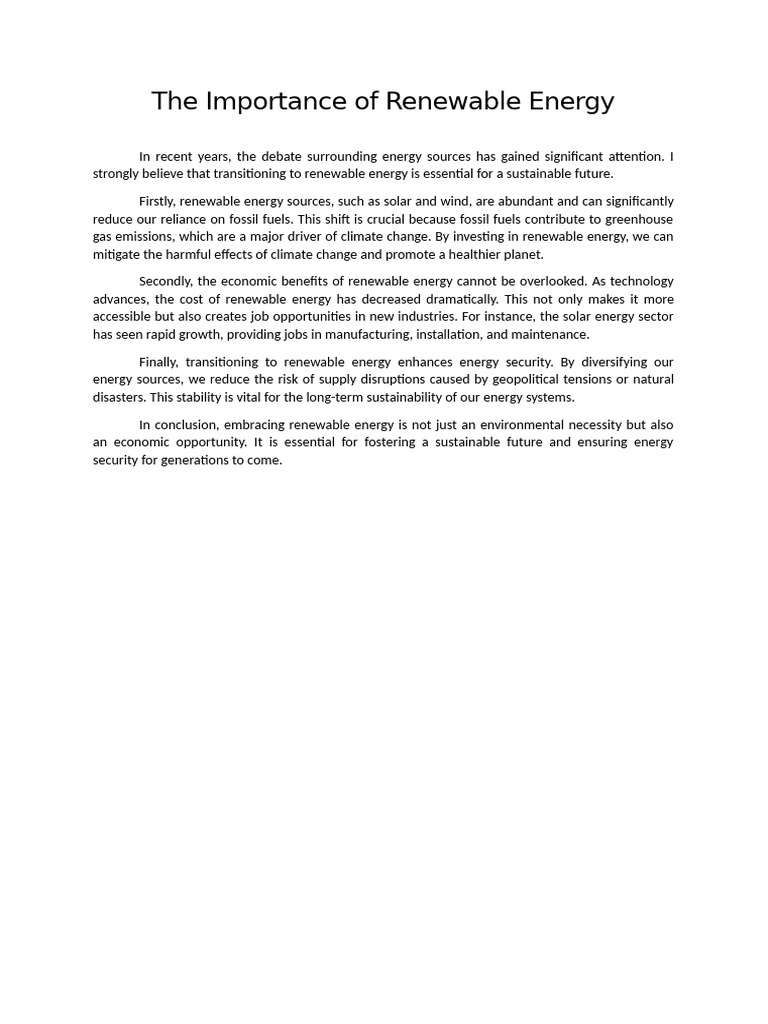 The Importance of Renewable Energy (TGS B.ing) | PDF