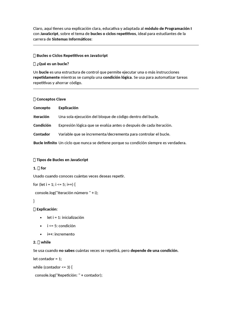 Bucles en JavaScript para Principiantes | PDF | Programación de ...