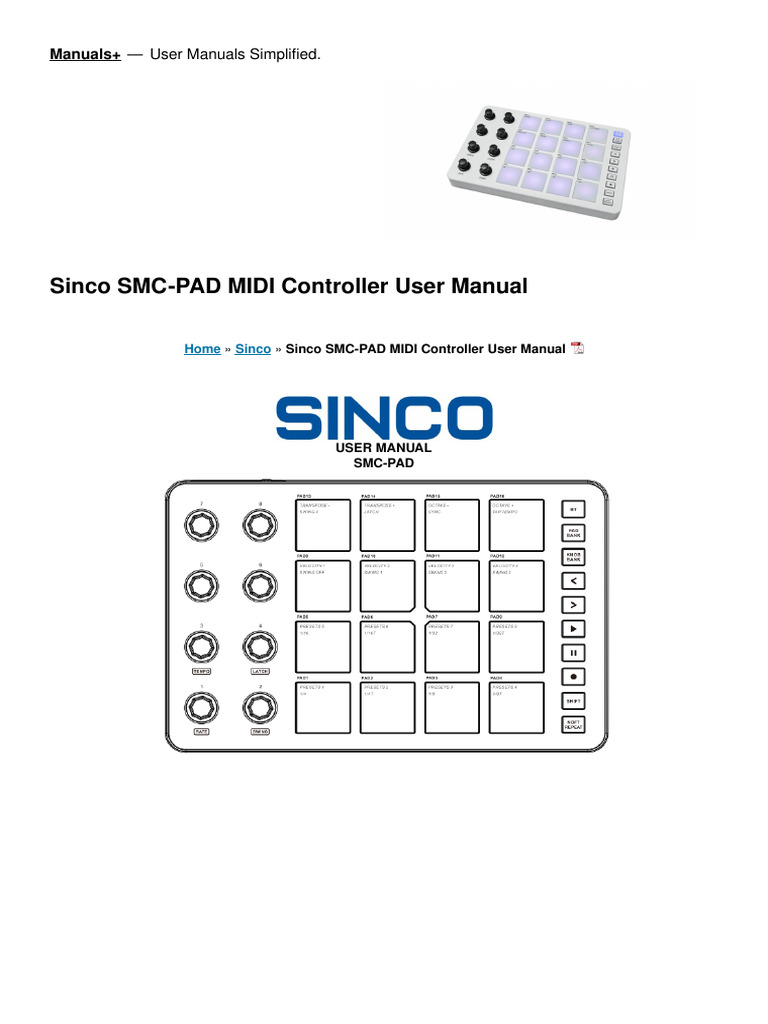 SMC-PAD MIDI Controller Manual | PDF | Usb | Tempo