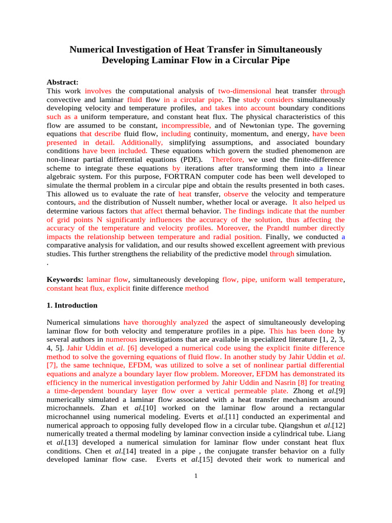 Numerical Investigation of Heat Transfer in Simultaneously Developing ...