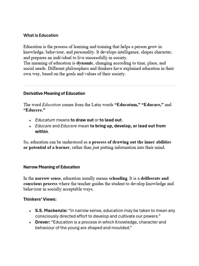 Narrow and Wider Meanings of Education | PDF | Consciousness | Knowledge
