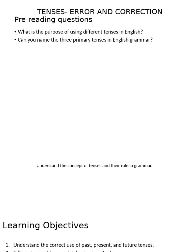 Tense Error Correction Exercises | PDF | Linguistics