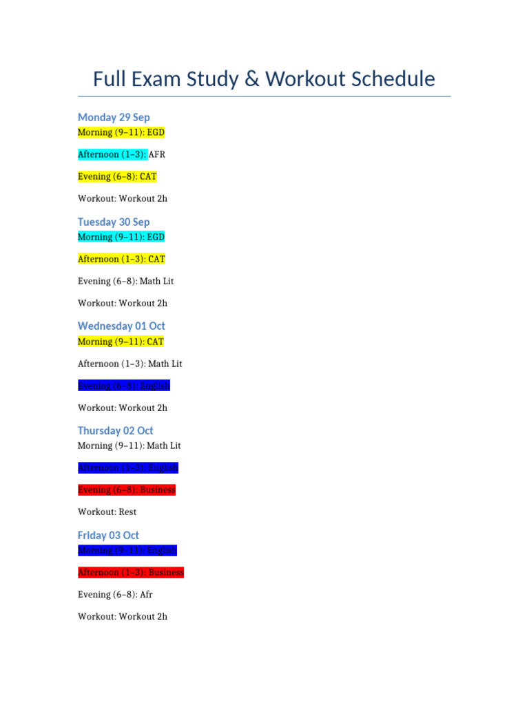 Full Study Schedule | PDF