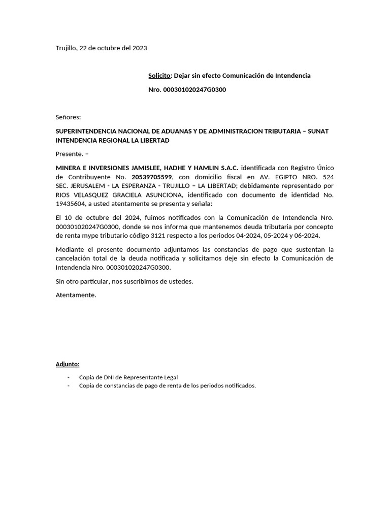Solicitud de Anulación de Deuda SUNAT | PDF