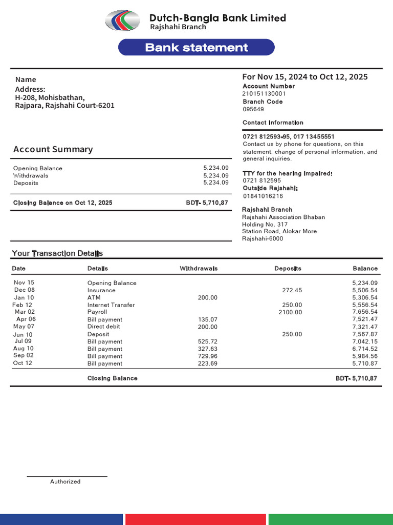 Bank Statement Summary and Transactions | PDF | Service Industries ...