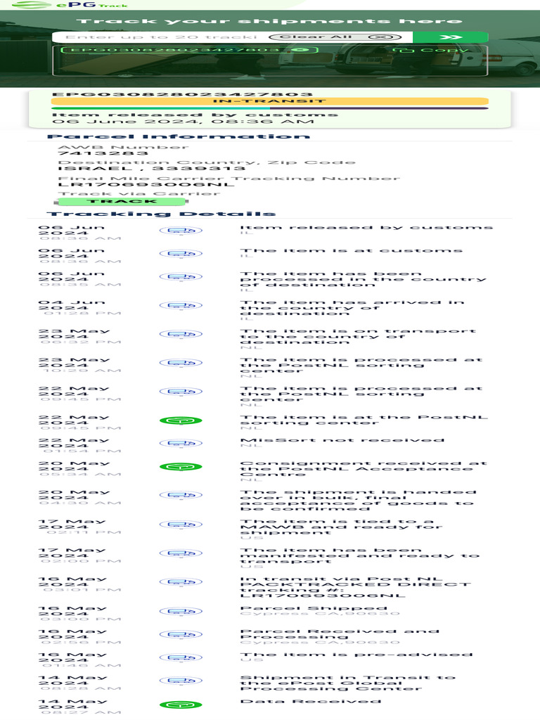 EPG Track Shipment Status Overview | PDF | Water Transport | Logistics