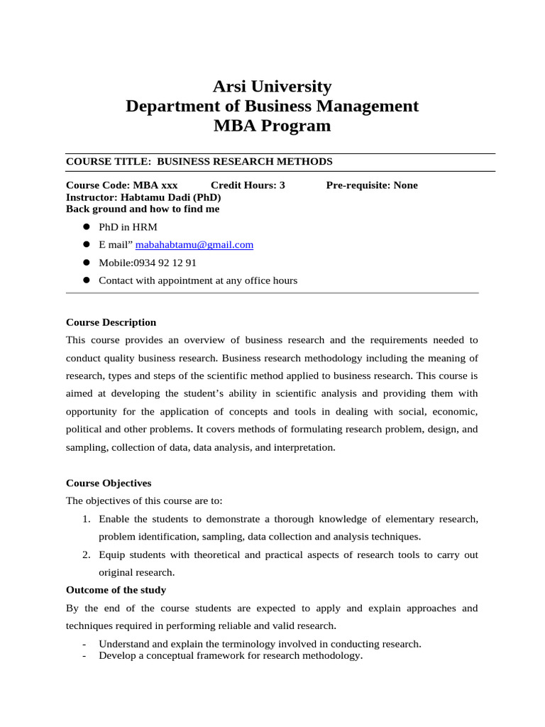 MBA Business Research Methods Course | PDF | Methodology | Data
