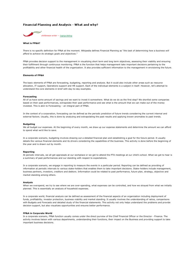 Financial Planning and Analysis - What and Why?: What Is FP&A? | PDF ...