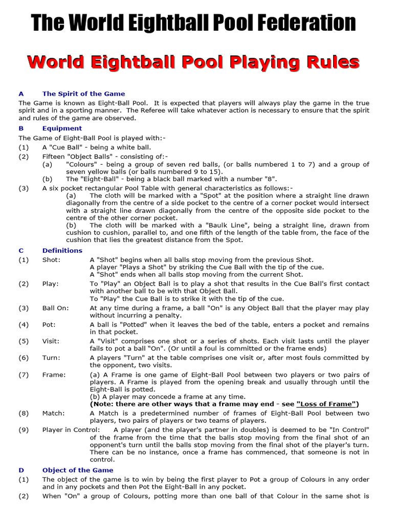 WEPF Eight-Ball Pool Rules | PDF | Snooker | Indoor Sports