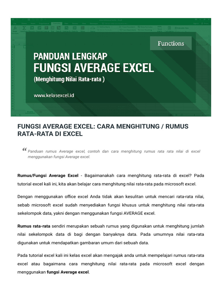 Fungsi AVERAGE Excel - Cara Menghitung - Rumus Rata-Rata Di Excel | PDF
