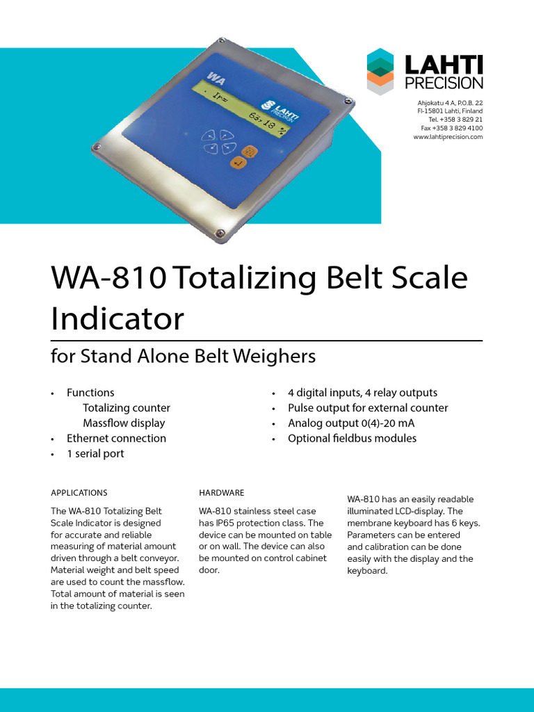 WA-810 Belt Scale Indicator Overview | PDF | Calibration | Parameter ...