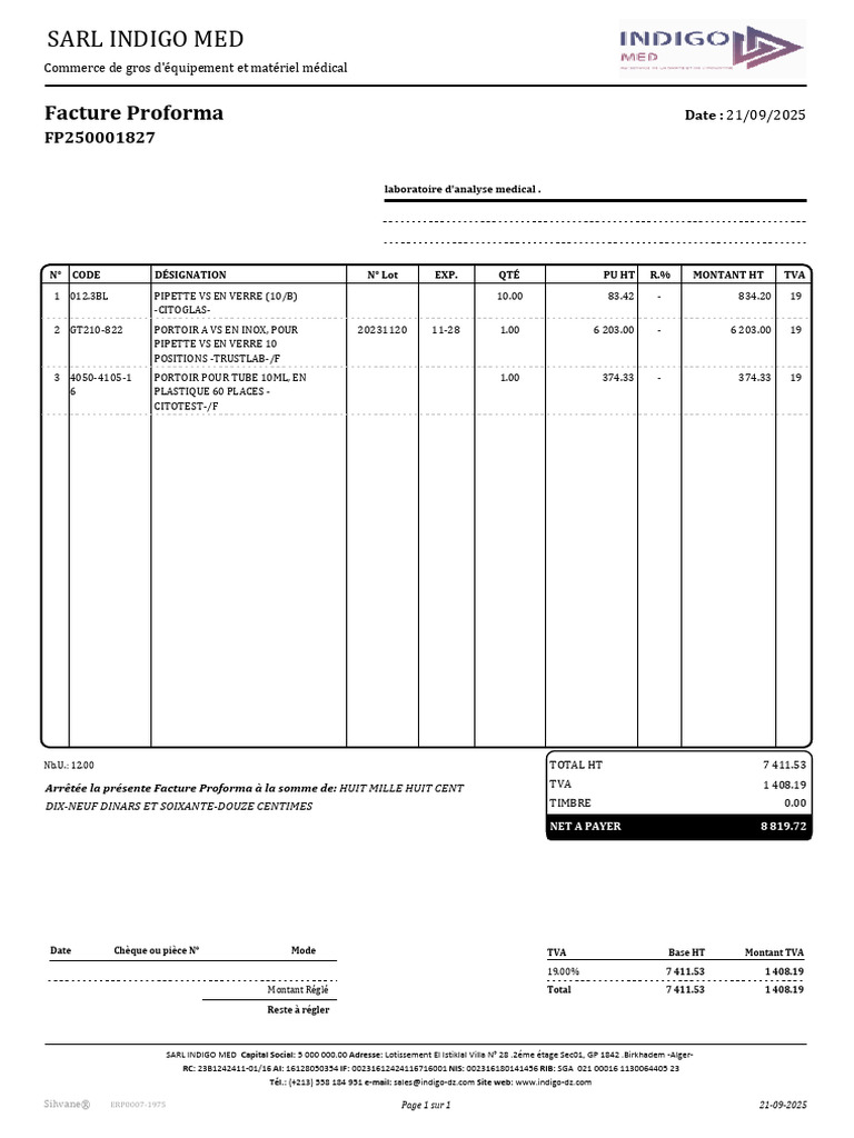 Facture Proforma Équipement Médical | PDF
