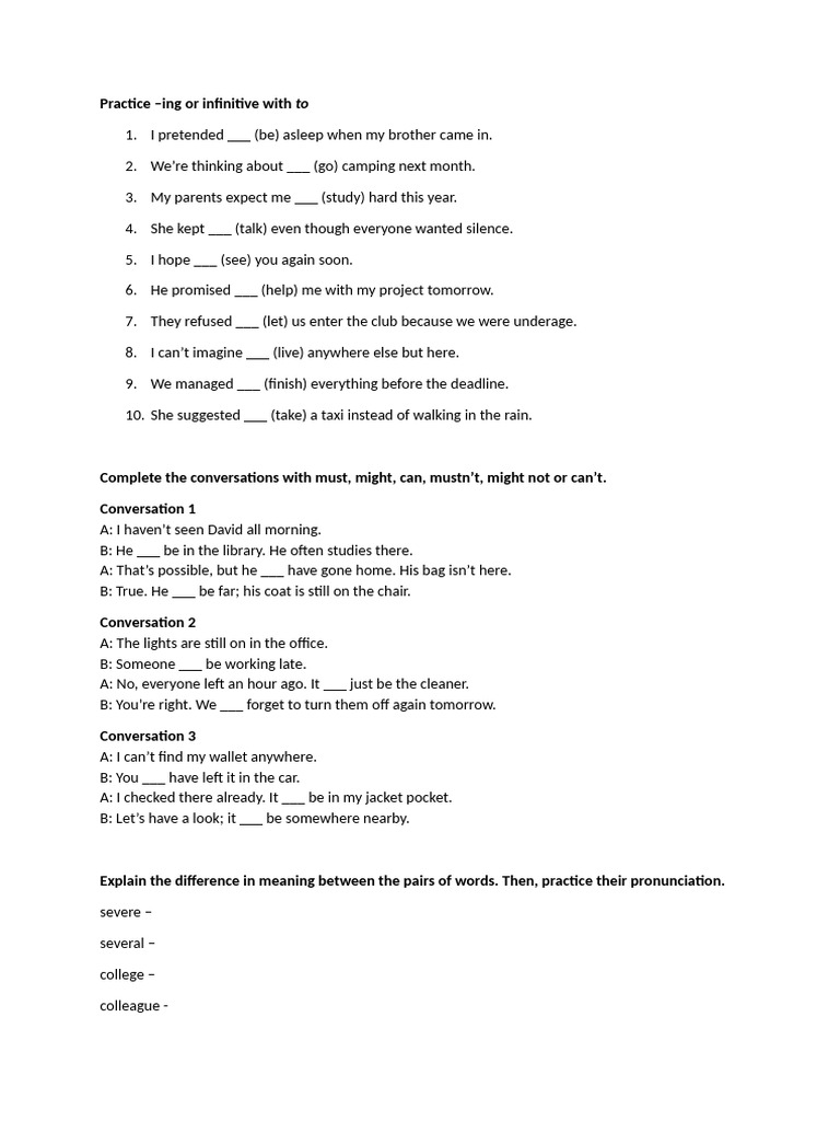 Practice: Infinitives and Modals | PDF