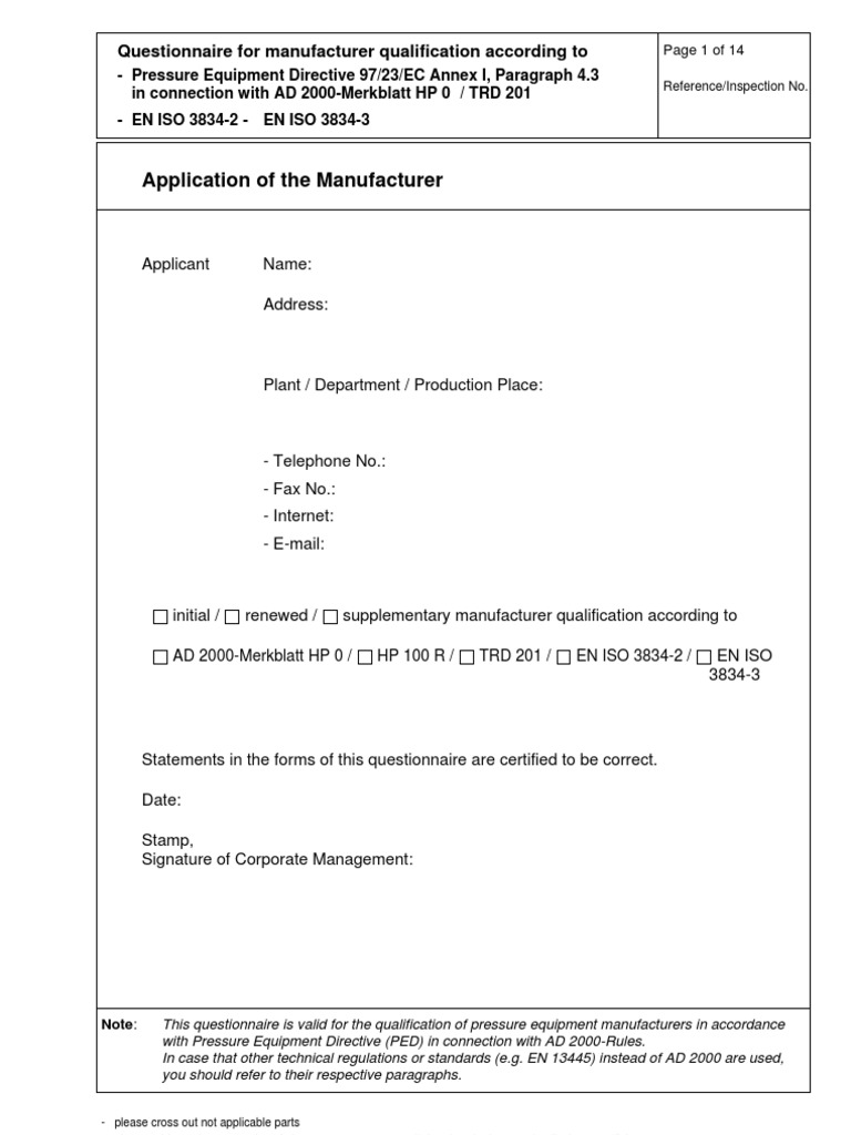 Manufacturer Qualification Questionnaire | PDF | Nondestructive Testing ...