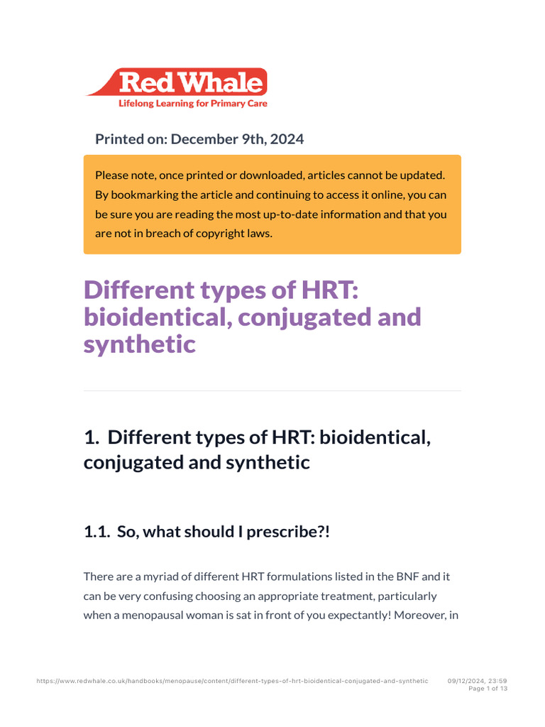 Red Whale - Different Types of HRT - Bioidentical, Conjugated and ...