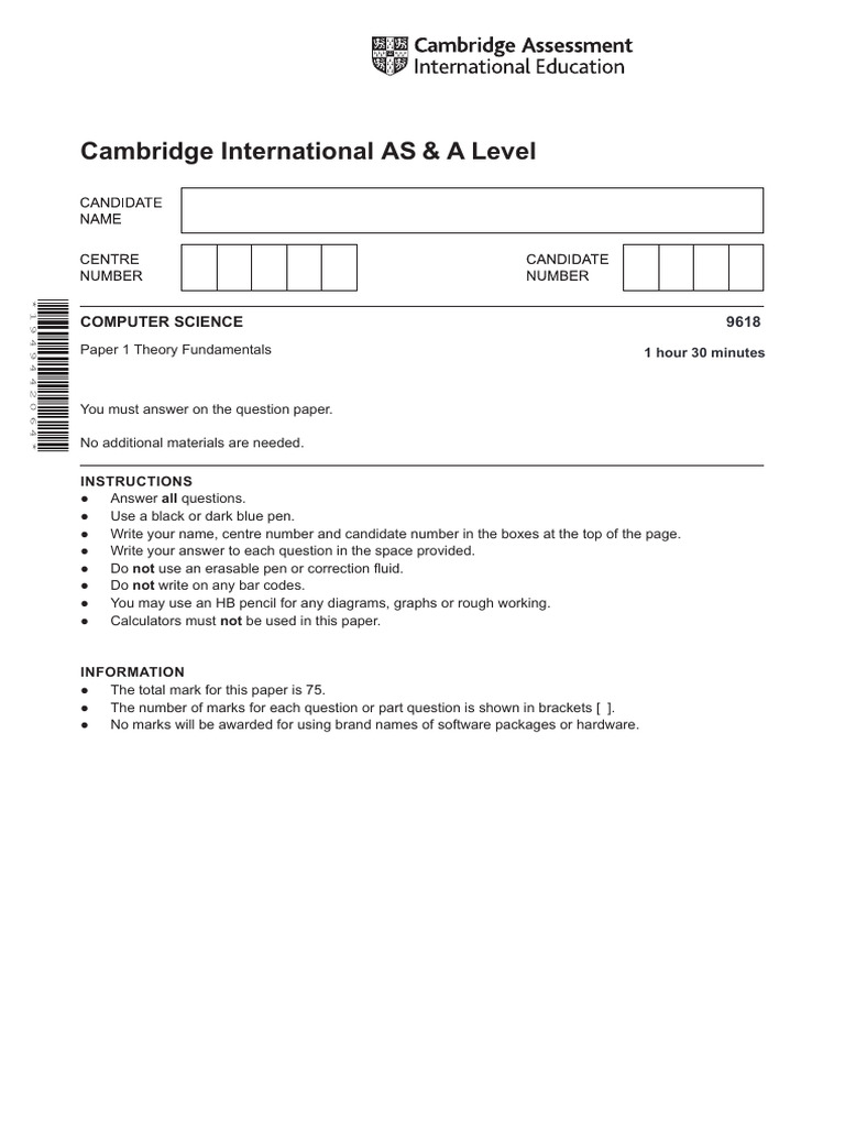 Computer Science Theory Exam Paper | PDF | Byte | Computing