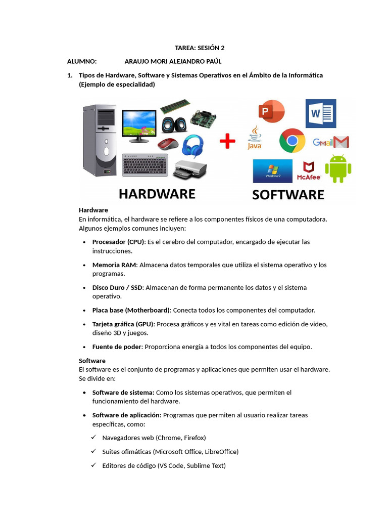 Tarea 2 - Tipos de Hardware | PDF | Hardware de la computadora | Periférico