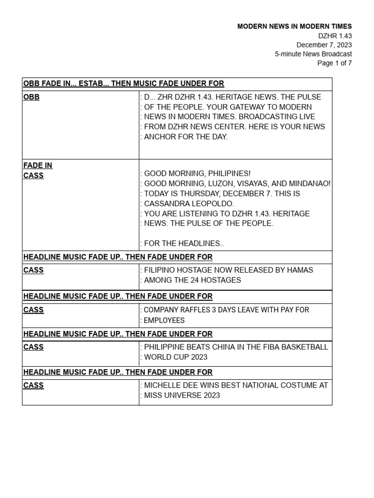 DZHR Script 2 Nov. 27 2023 | PDF