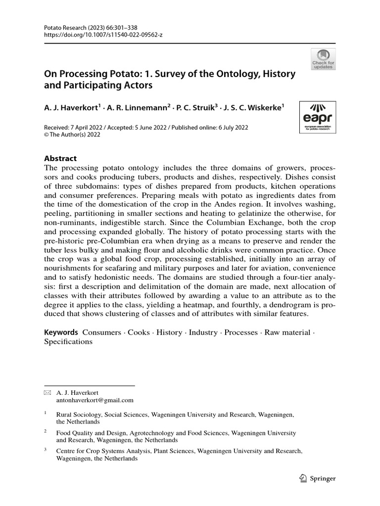 On Processing Potato 1. Survey of The Ontology, History and ...