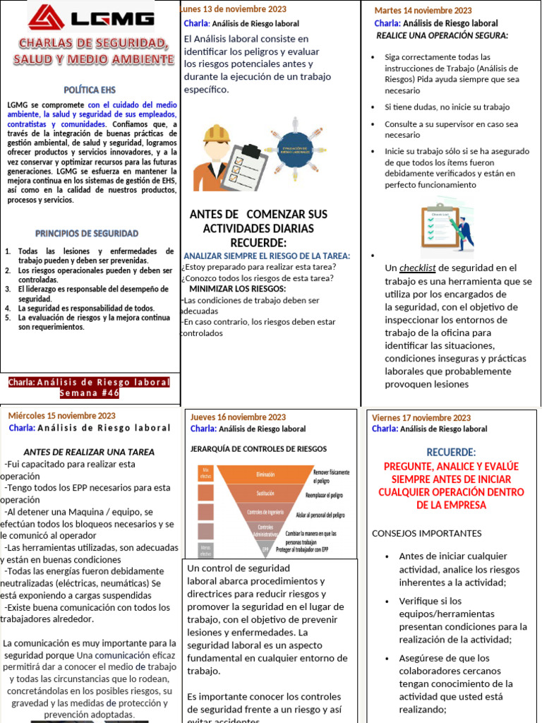 Charla Semana 46 Analisis de Riesgo Laboral | PDF | Valores | Seguridad ...