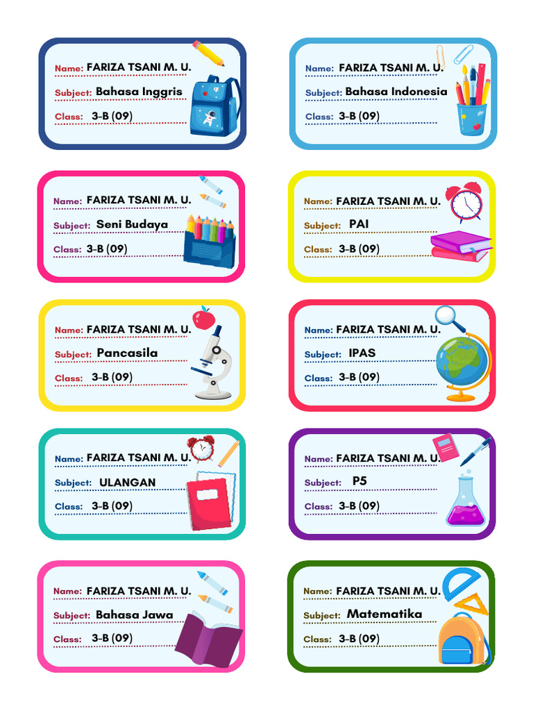 Colorful School Notebook Name Tag Sheet A4 - 20250719 - 102840 - 0000 | PDF