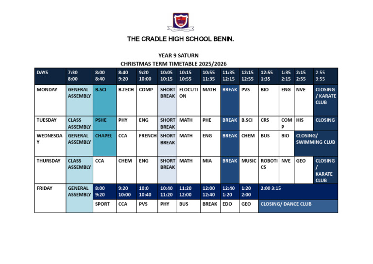 Year 9 Saturn Timetable | PDF