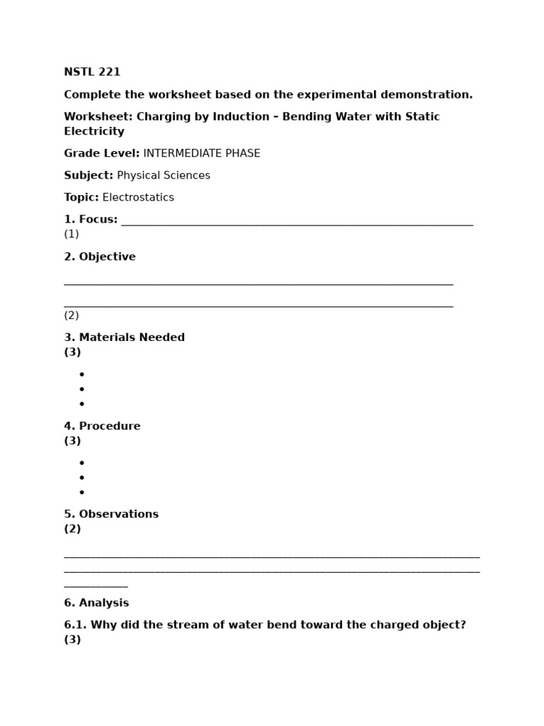 NSTL 221 - Practical - Electrostatics - 2025 | PDF