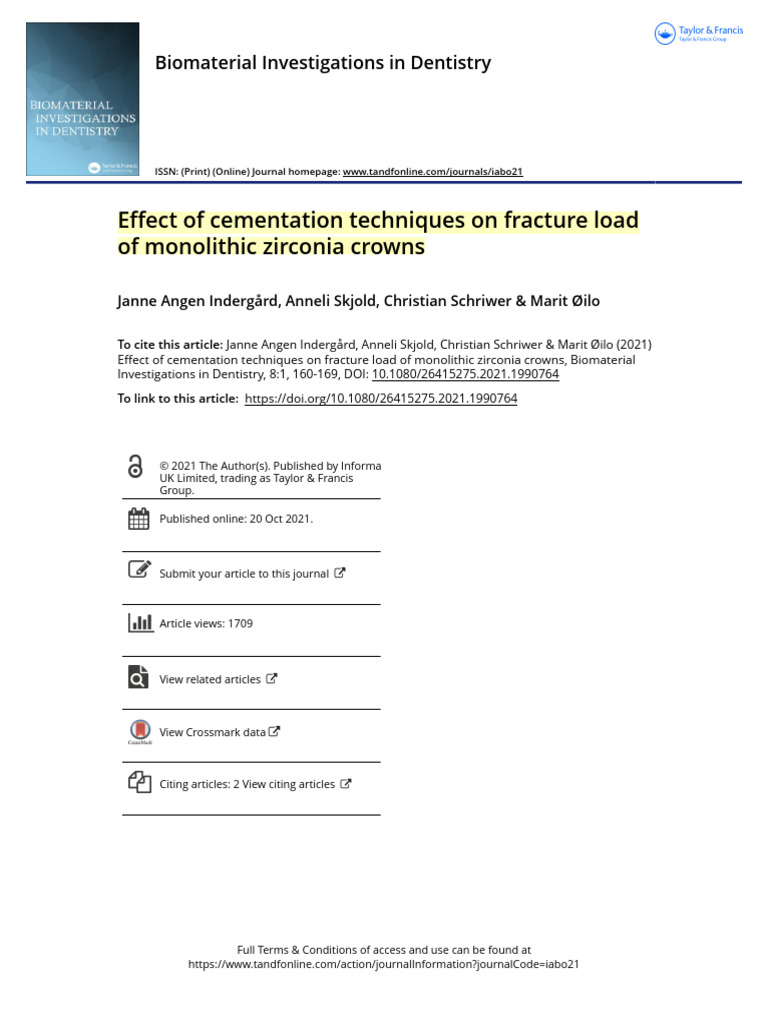 Cementation Techniques for Zirconia Crowns | PDF | Zirconium Dioxide ...