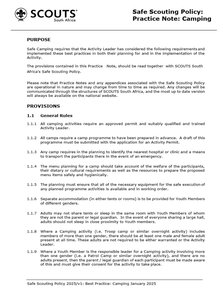 2025 Safe Camping Policy Guidelines | PDF | Camping | Youth Organizations