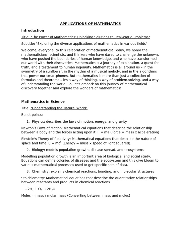 Applications of Mathematics in Life | PDF | Mathematics | Statistics