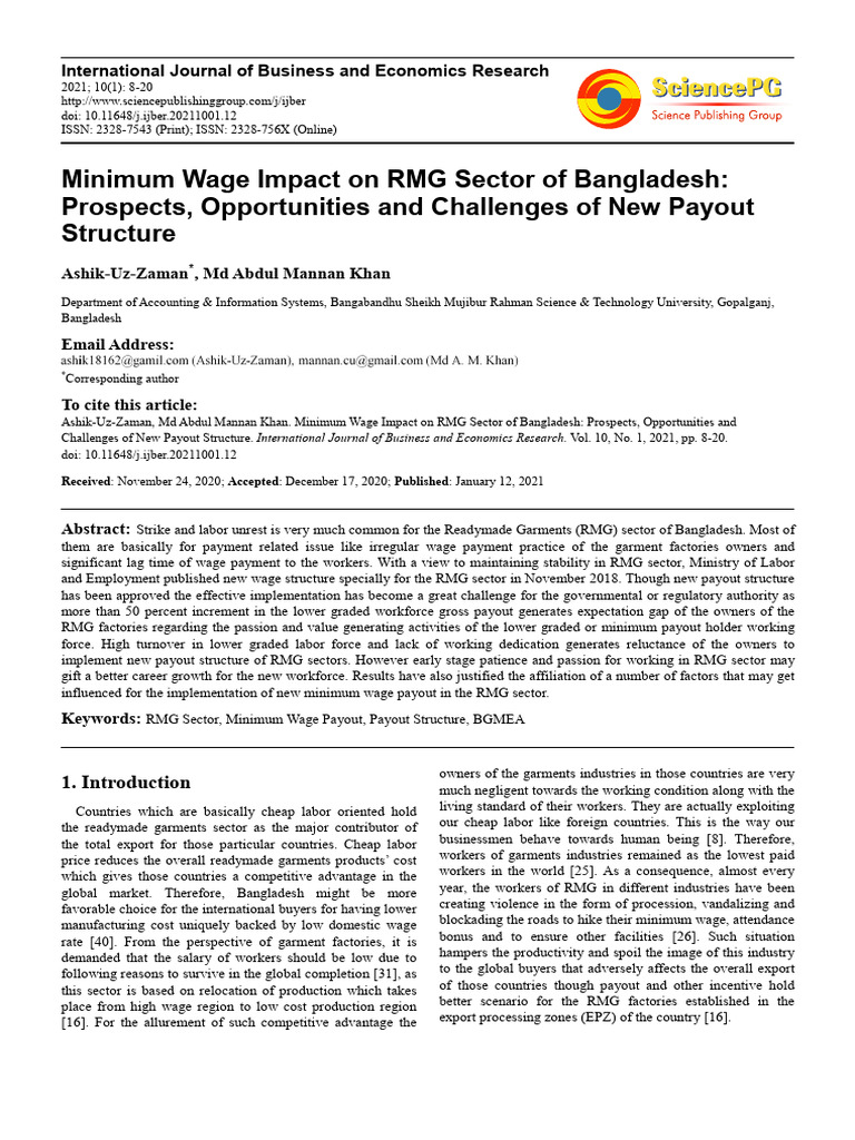 Minimum Wage Impact On RMG Sector of Bangladesh Prospects ...