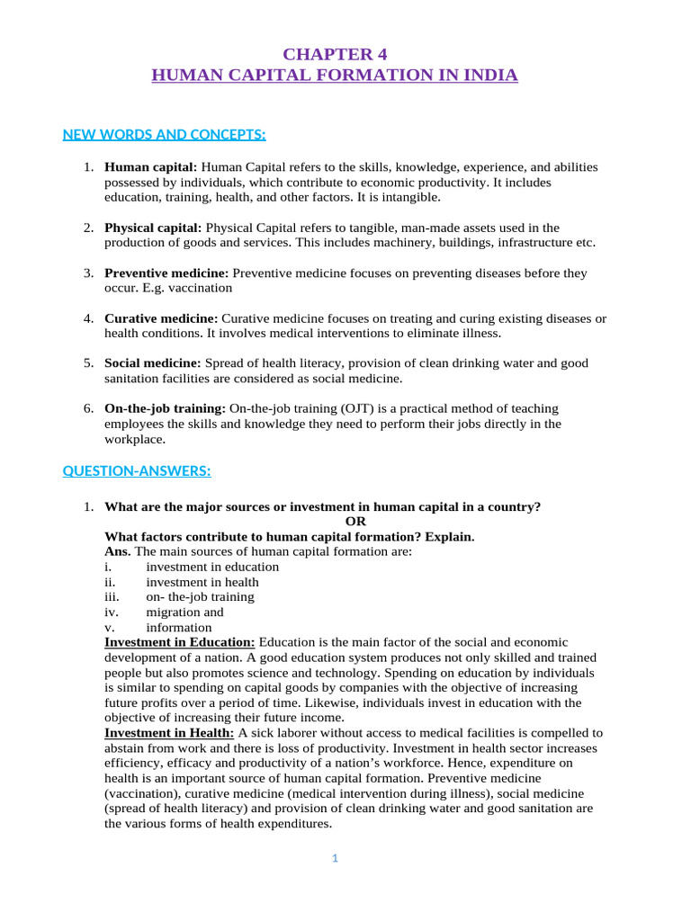 Chapter 4 Human Capital Formation in India (Revised) | PDF | Cost Of ...