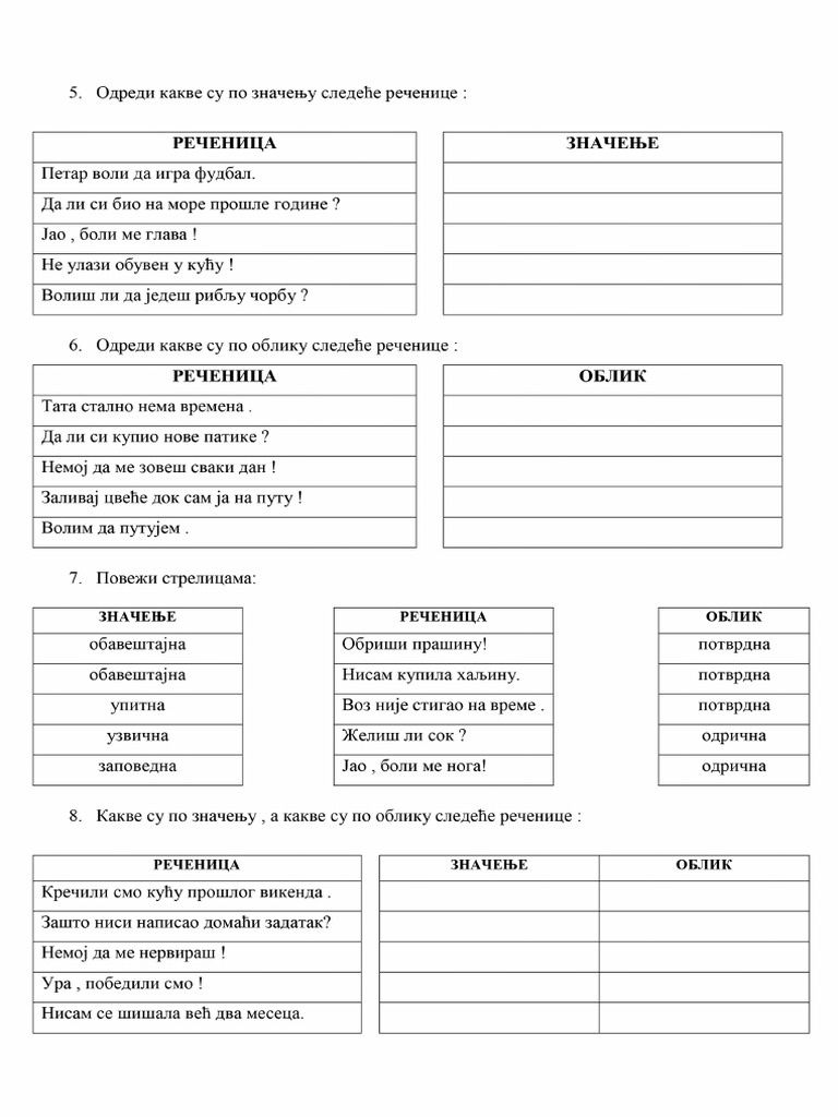 Srpski Jezik 2. Razred - Rečenice Po Obliku I Znacenju Br.2 | PDF