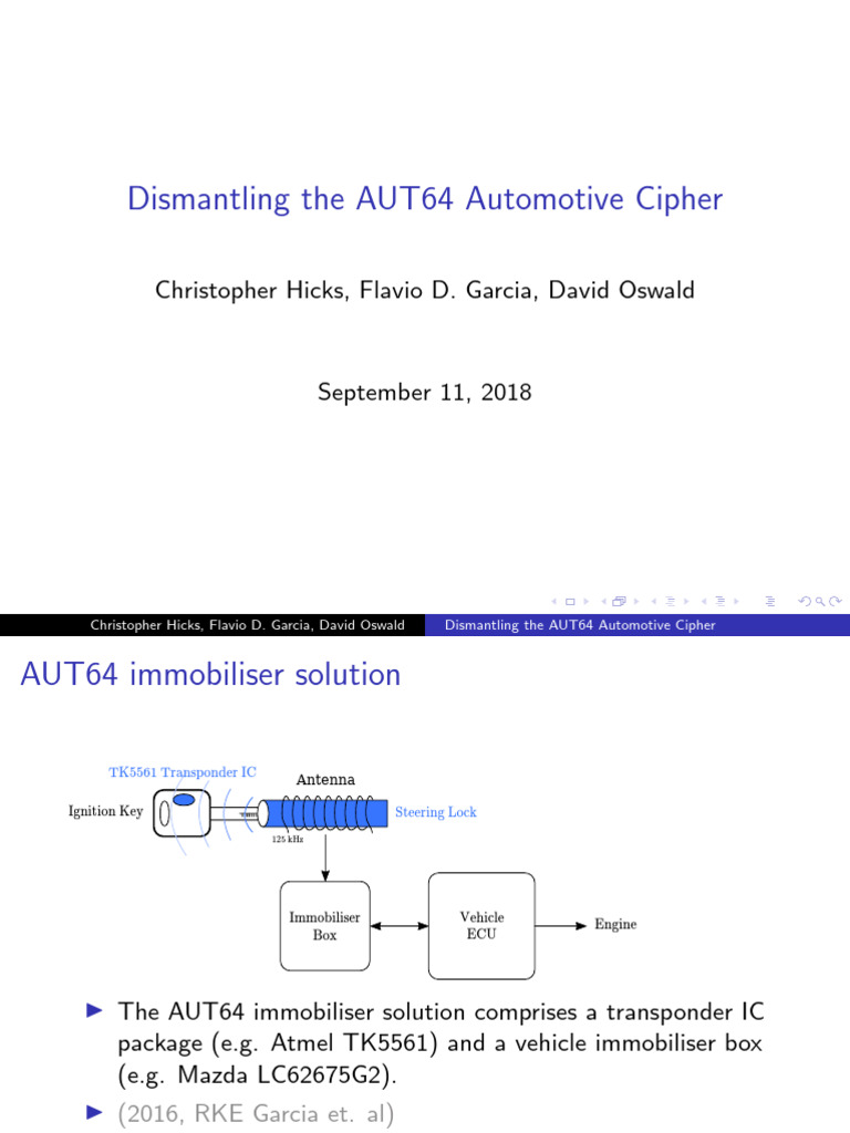 AUT64 Automotive Cipher Analysis | PDF | Cryptography | Cyberwarfare