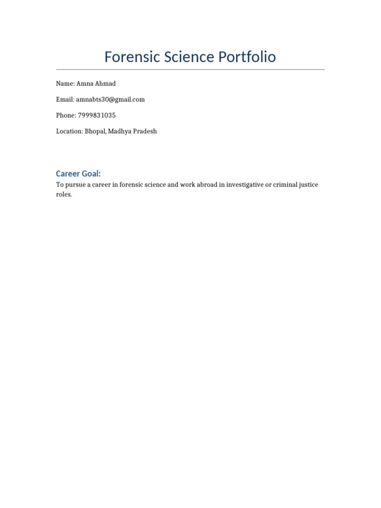 Forensic Science Portfolio of Amna Ahmad | PDF