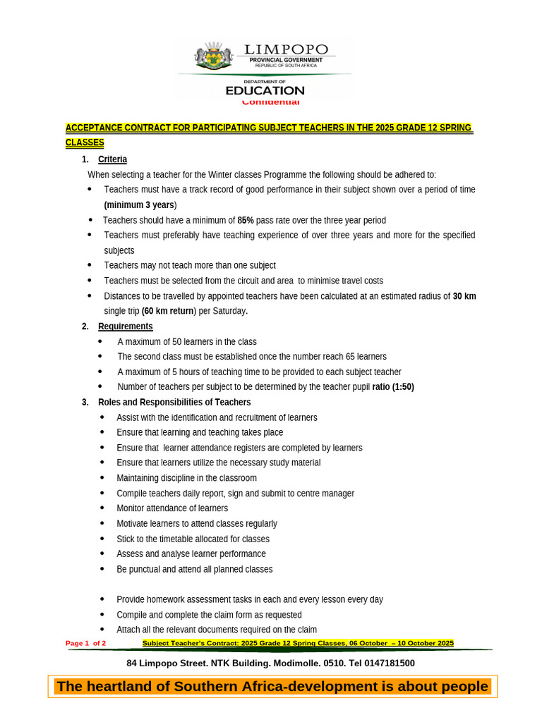 2025 Grade 12 Teacher Contract Details | PDF | Teachers | Teaching