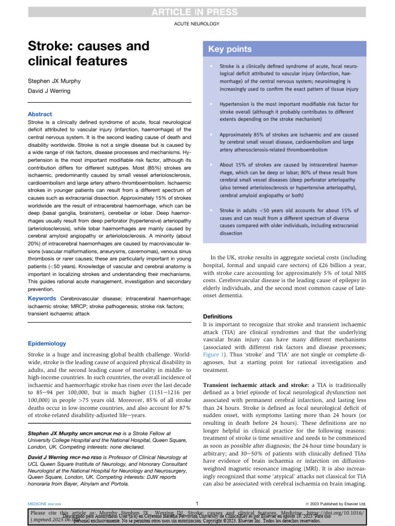 Stroke Causes and Clinical Features | PDF | Stroke | Hypertension