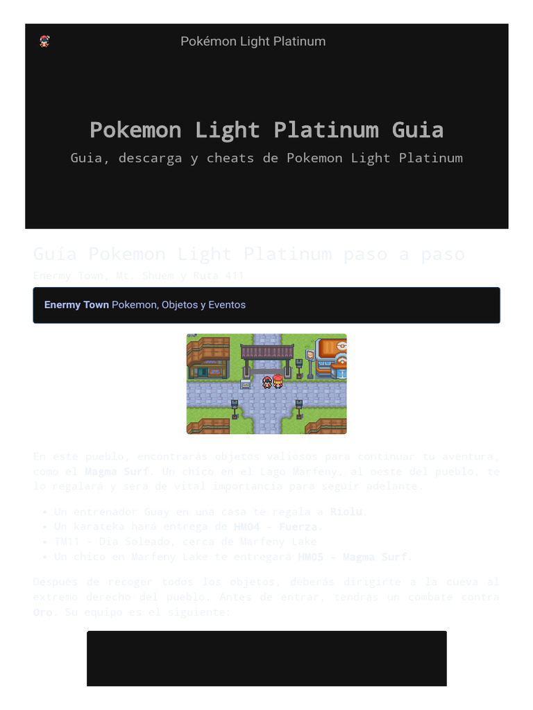 Guía Completa de Pokémon Light Platinum | PDF | Pokémon