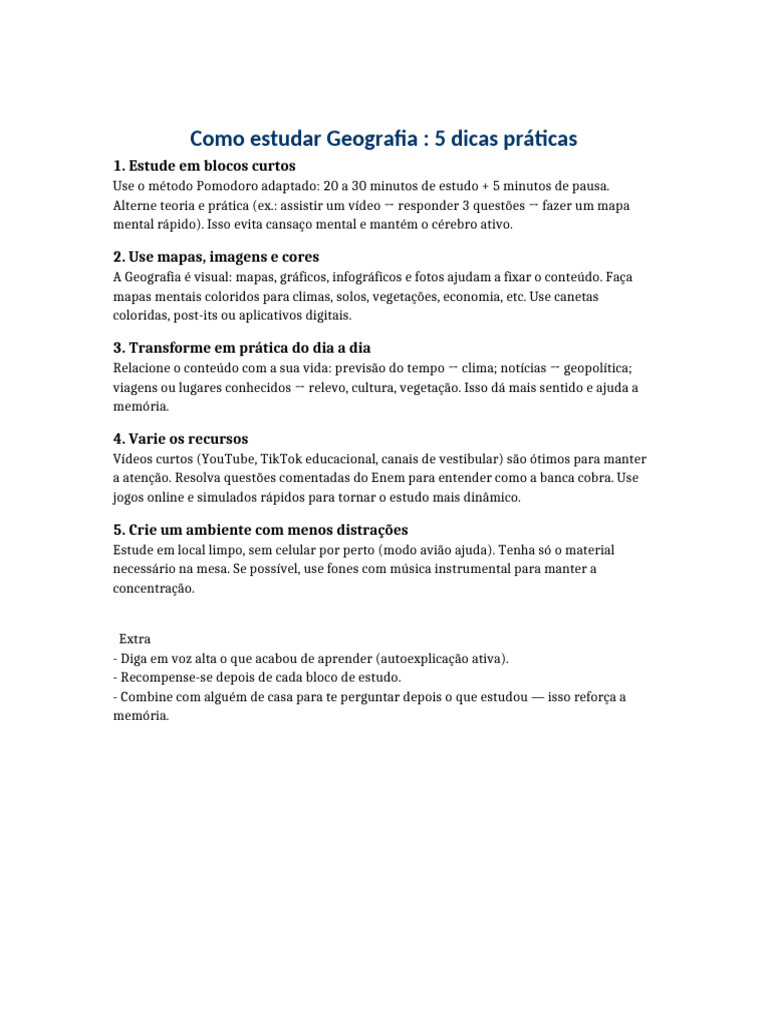 5 Dicas Práticas para Estudar Geografia | PDF