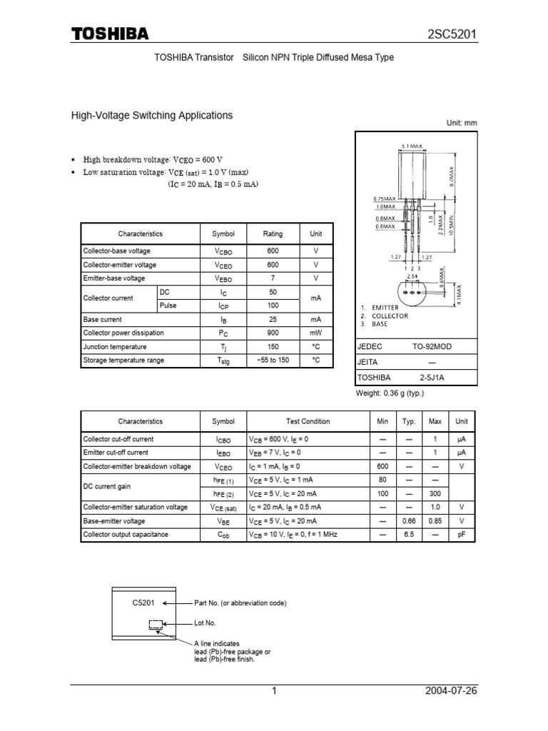 2SC5201 | PDF | Bipolar Junction Transistor | Electricity
