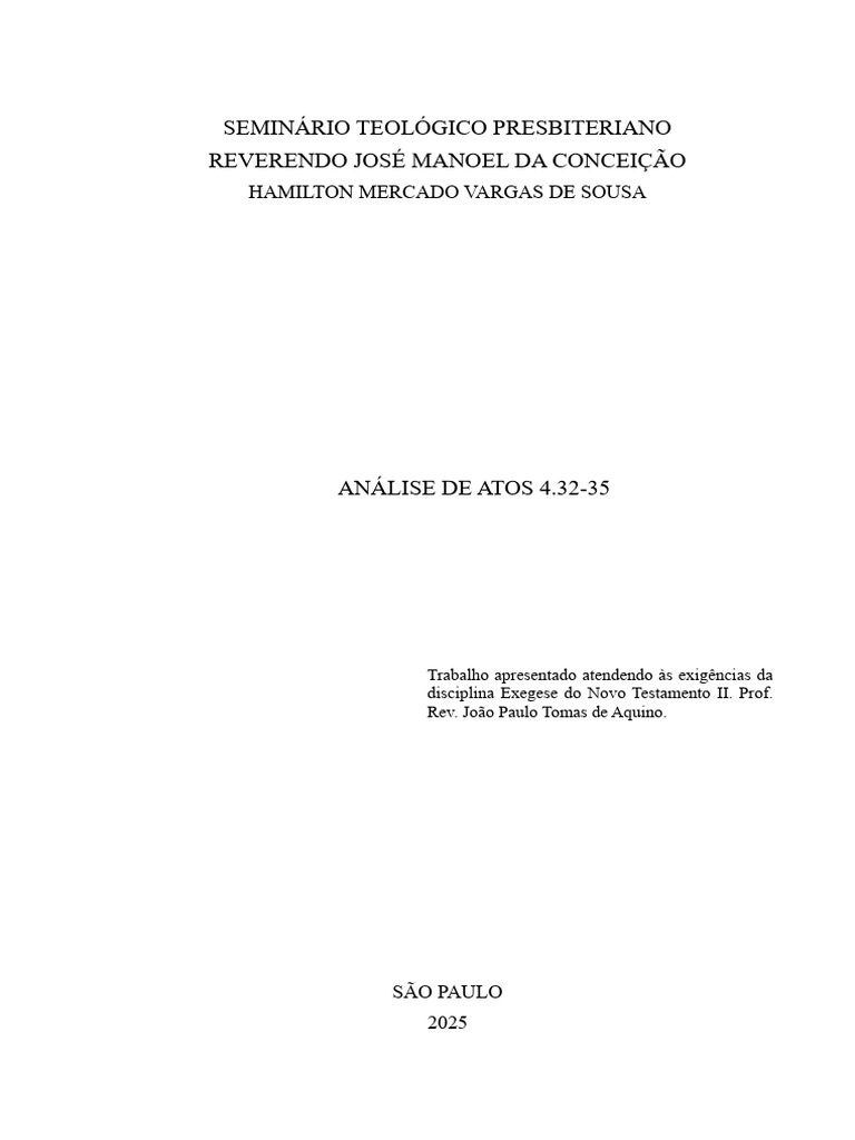 Análise de Atos 4:32-35 na Teologia Presbiteriana | PDF | Eucaristia ...