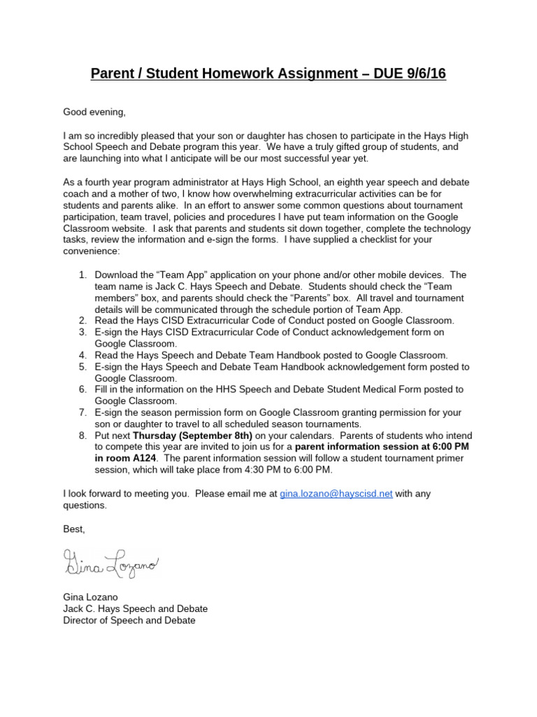 Parent Homework Assignment | PDF