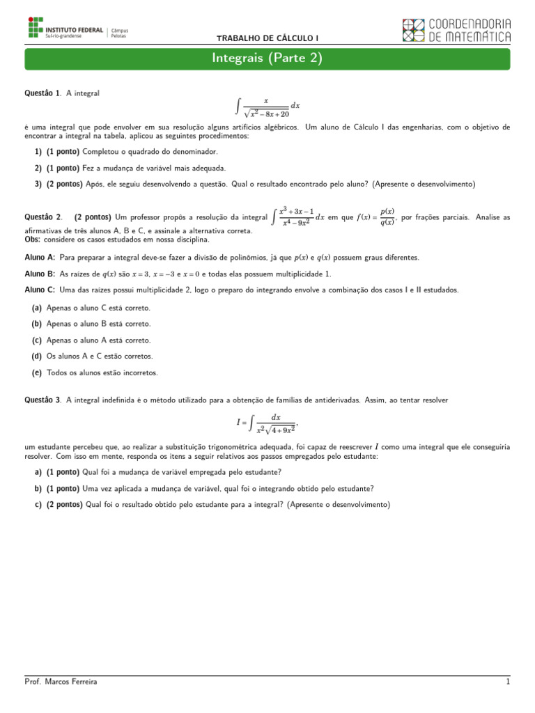 c1 Trabalho Integral Parte2 2025 1 | PDF | Integrante | Cálculo